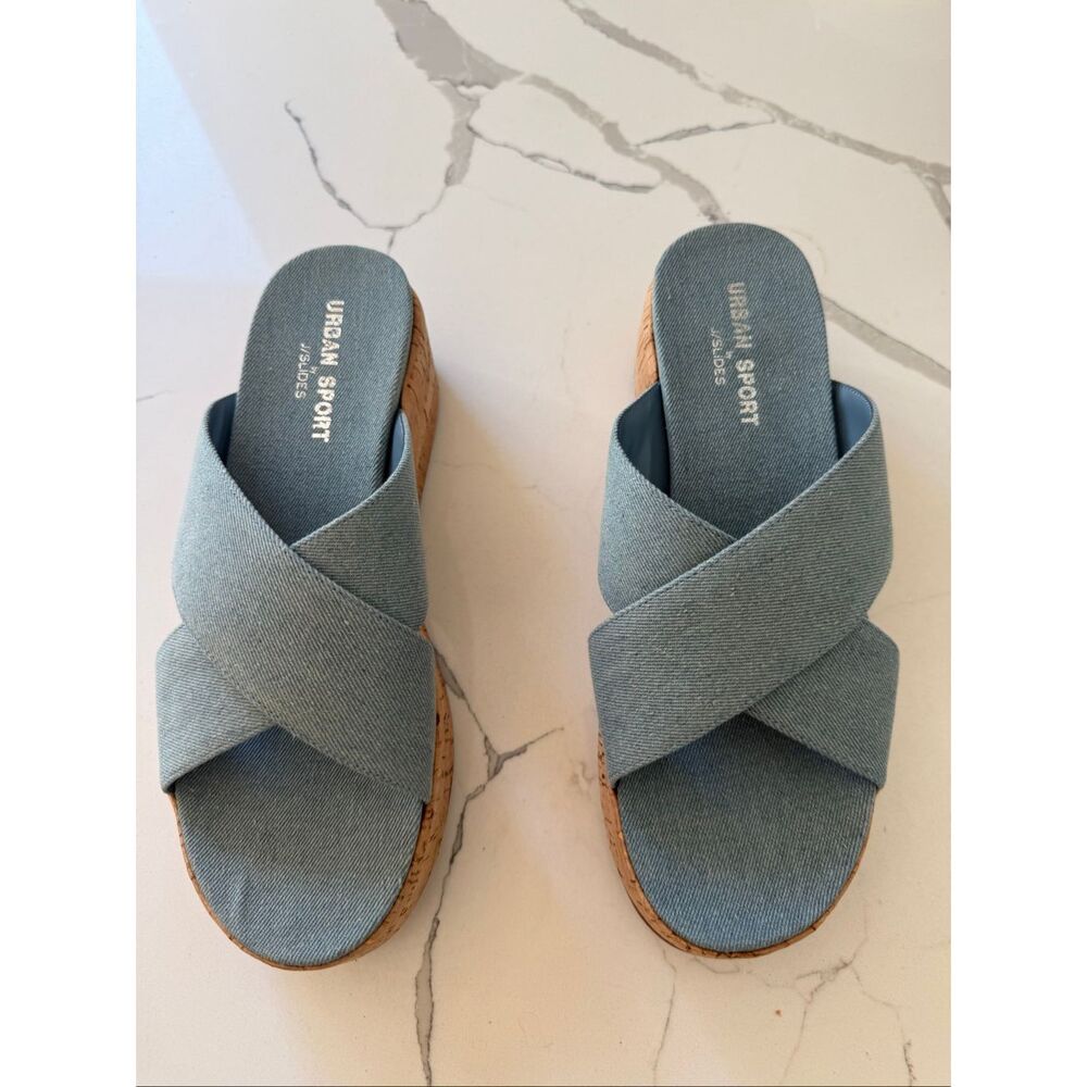 New  Urban sport by J slides Women's Blue Platform Sandals size 10